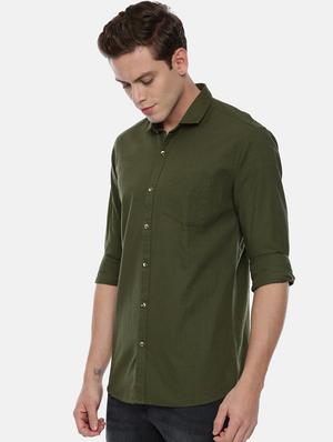 olive green solid casual shirt - 17568603 - Standard Image - 2