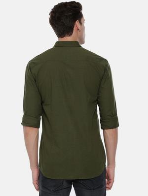 olive green solid casual shirt - 17568603 - Standard Image - 3