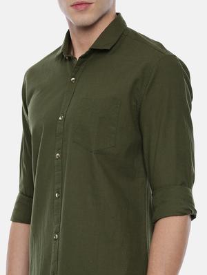 olive green solid casual shirt - 17568603 - Standard Image - 5
