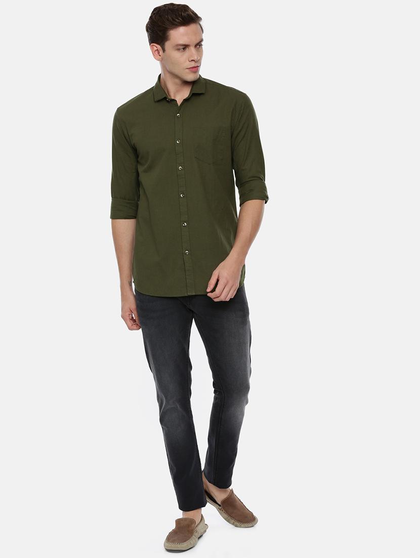 olive green solid casual shirt - 17568603 - Zoom Image - 4