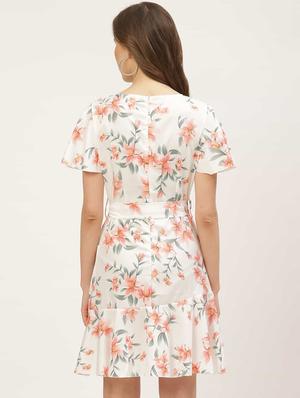 overlap neck floral wrap dress - 17568653 - Standard Image - 3