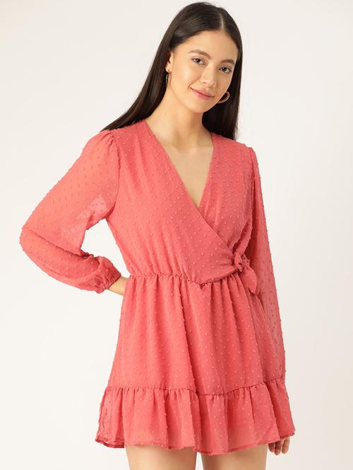 dobby detail wrap dress - 17568667 - Standard Image - 1