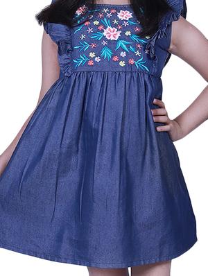 blue embroidered detail denim frock - 17569095 - Standard Image - 5