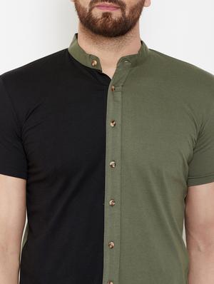 olive green color block casual shirt - 17569134 - Standard Image - 4