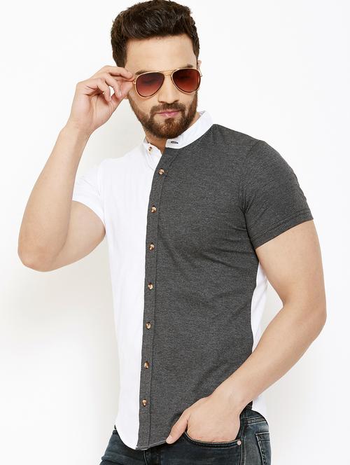 grey color block casual shirt - 17569138 - Standard Image - 1