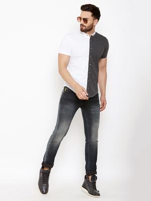 grey color block casual shirt - 17569138 - Standard Image - 3