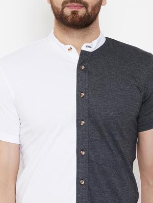 grey color block casual shirt - 17569138 - Standard Image - 4