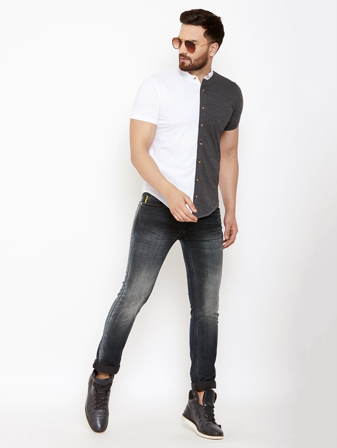 grey color block casual shirt - 17569138 - Zoom Image - 3