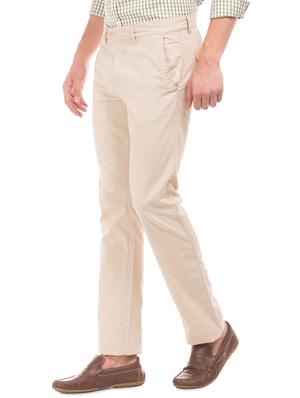 beige solid flat front casual trouser - 17569301 - Standard Image - 2