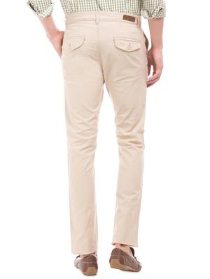 beige solid flat front casual trouser - 17569301 - Standard Image - 3