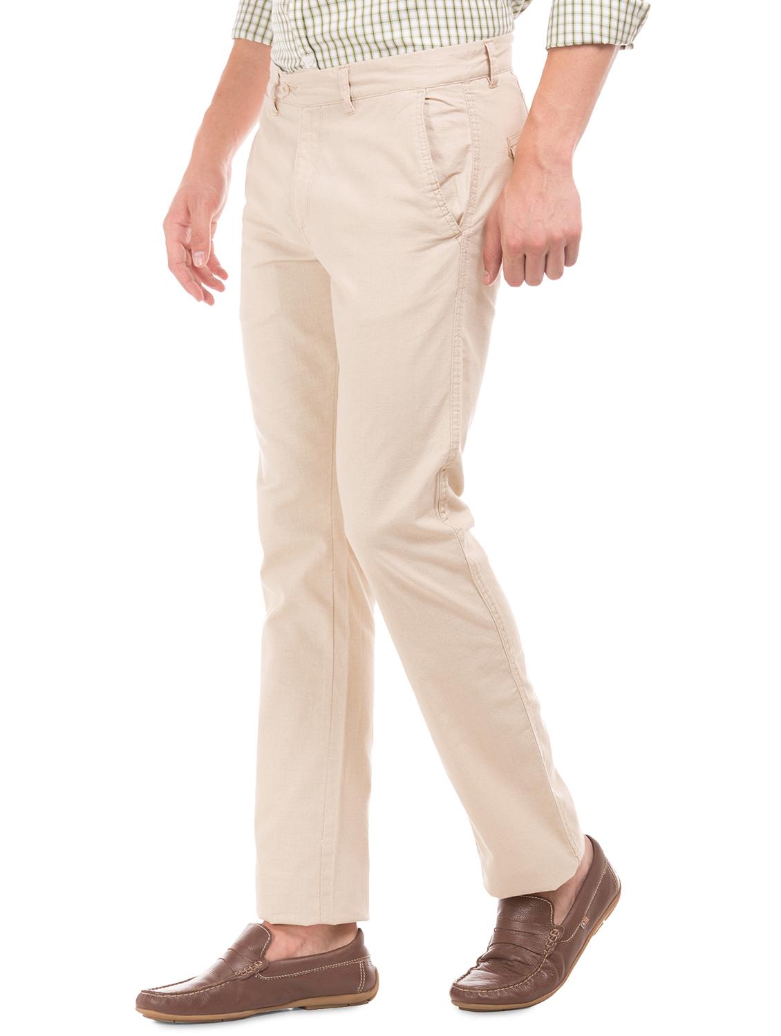 beige solid flat front casual trouser - 17569301 - Zoom Image - 2