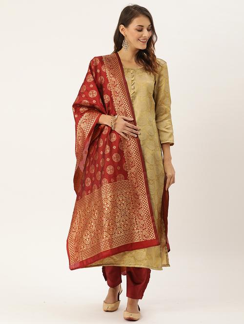 beige silk straight pant suits unstitched suit - 17569520 - Standard Image - 1