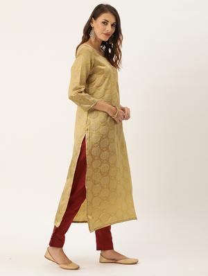 beige silk straight pant suits unstitched suit - 17569520 - Standard Image - 3