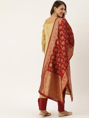 beige silk straight pant suits unstitched suit - 17569520 - Standard Image - 4
