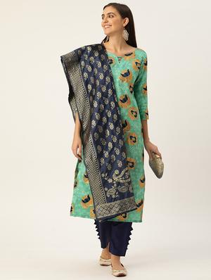 blue silk straight pant suits unstitched suit - 17569524 - Standard Image - 2