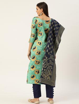 blue silk straight pant suits unstitched suit - 17569524 - Standard Image - 4