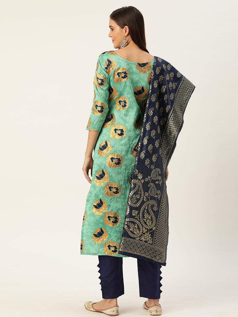 blue silk straight pant suits unstitched suit - 17569524 - Zoom Image - 4