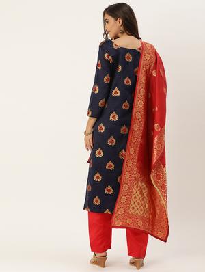blue silk straight pant suits unstitched suit - 17569526 - Standard Image - 4