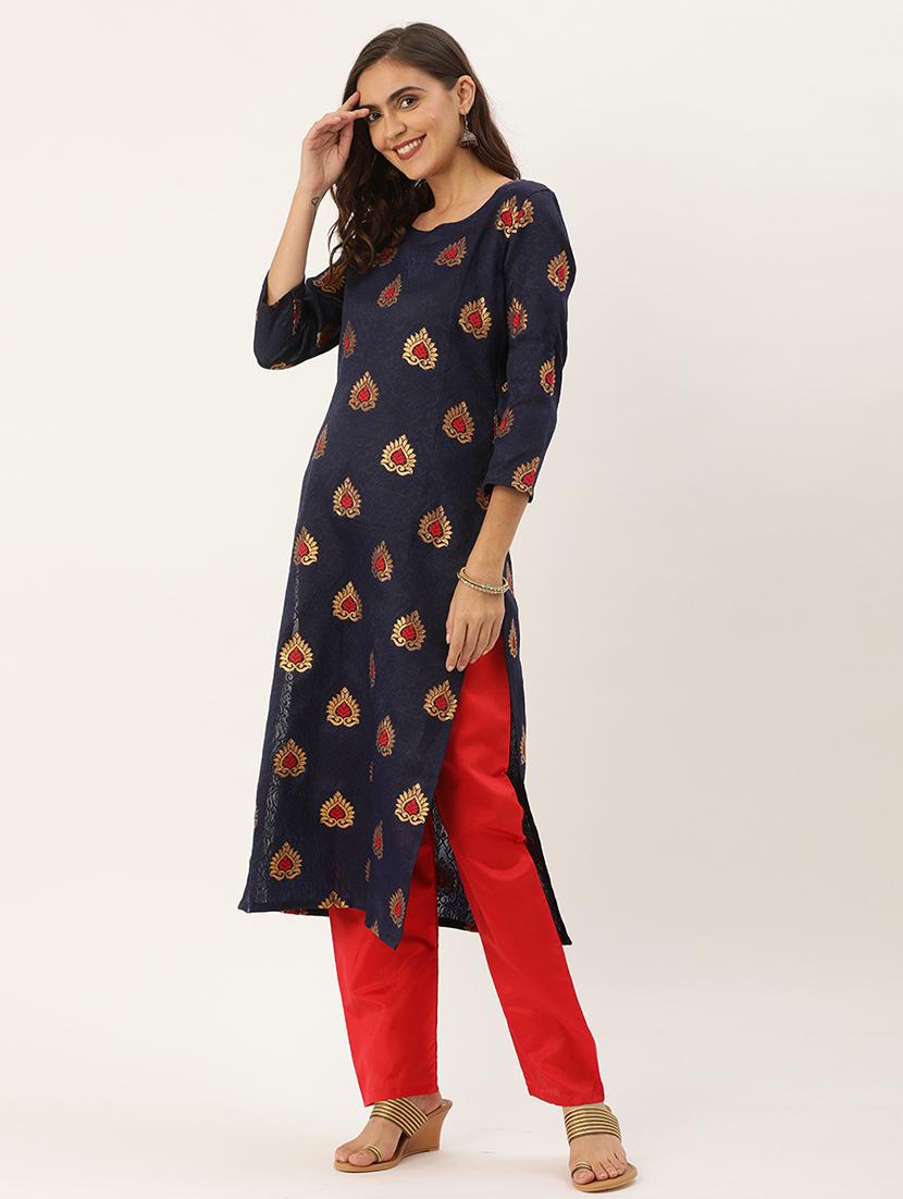 blue silk straight pant suits unstitched suit - 17569526 - Zoom Image - 3