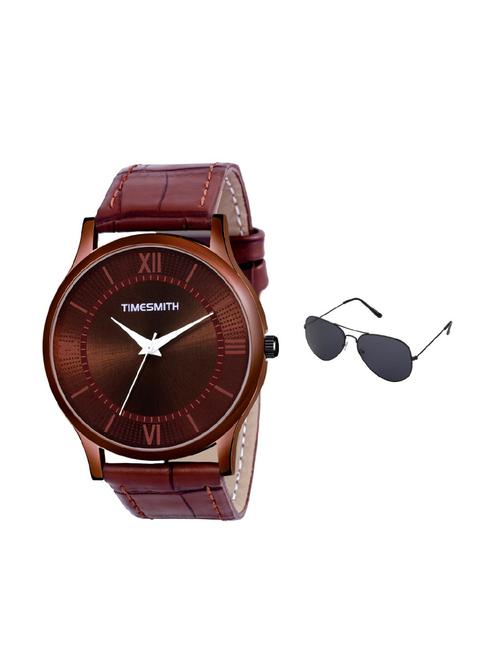 timesmith brown leather brown dial watch for men with free sunglasses ctc-009-wmg-002 - 17569797 - Standard Image - 1