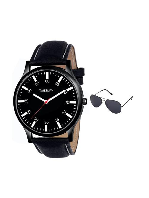 timesmith black leather black dial watch for men with free sunglasses ctc-014-wmg-002 - 17569802 - Standard Image - 1