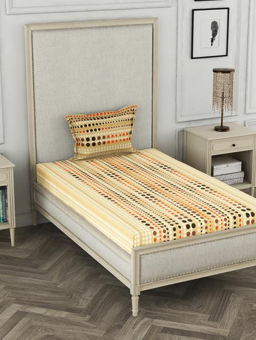 lorena 110tc 100% cotton single bedsheet with 1 pillow cover - soft-finish fabric -2pc set- (classic bed) abstract-sand/multi - 17569874 - Very Small Image - 1