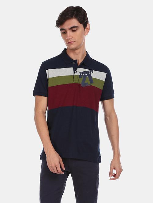 navy blue color block polo t-shirt - 17570195 - Standard Image - 1
