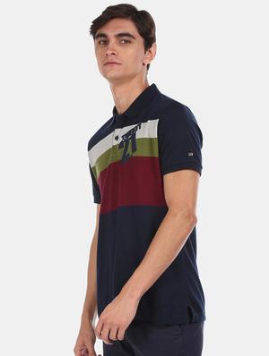 navy blue color block polo t-shirt - 17570195 - Standard Image - 2