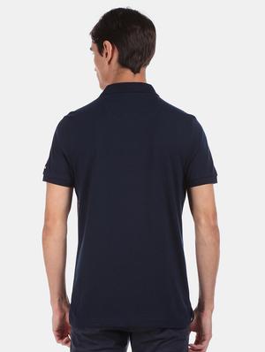 navy blue color block polo t-shirt - 17570195 - Standard Image - 3