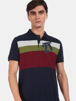 navy blue color block polo t-shirt - 17570195 - Standard Image - 5