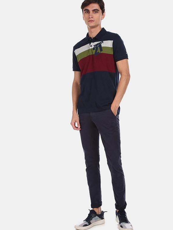 navy blue color block polo t-shirt - 17570195 - Zoom Image - 4