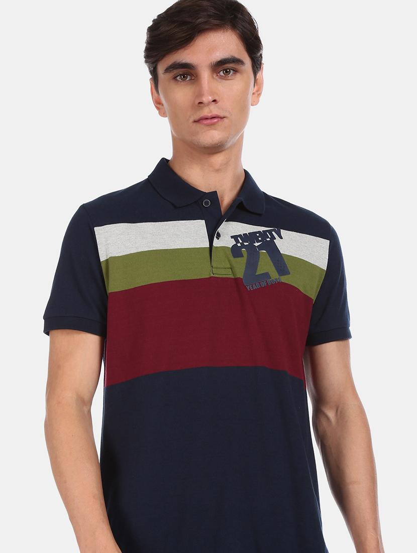 navy blue color block polo t-shirt - 17570195 - Zoom Image - 5