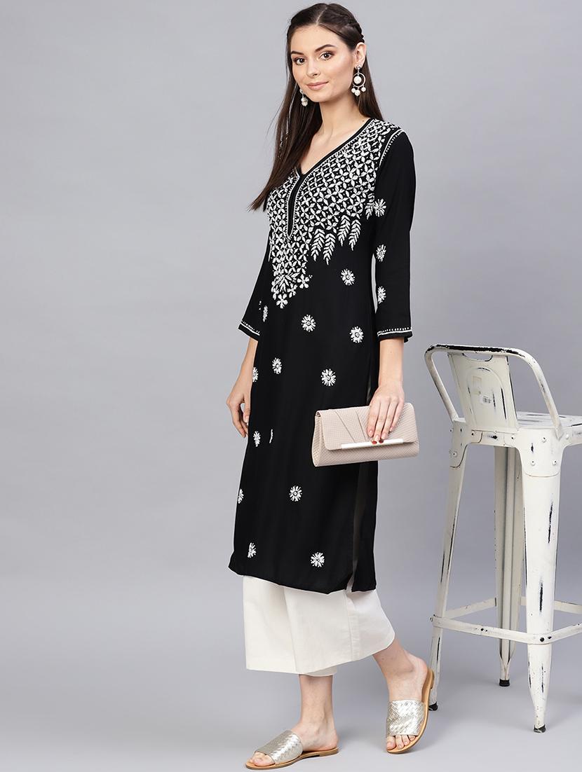 chikankari straight kurta - 17570263 - Zoom Image - 4