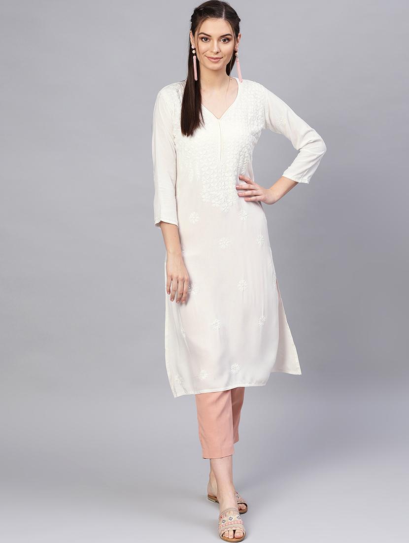 chikankari straight kurta - 17570264 - Zoom Image - 1