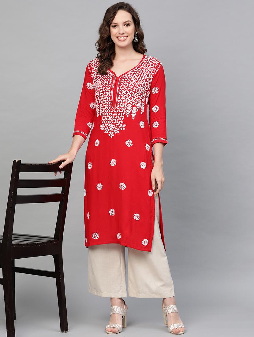 chikankari straight kurta - 17570265 - Zoom Image - 4