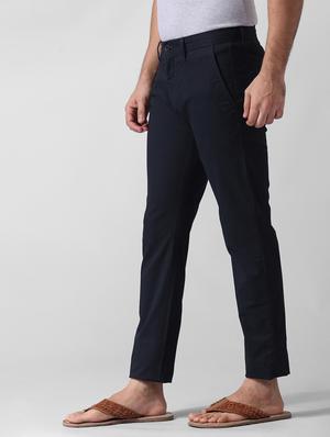 navy blue checkered flat front casual trouser - 17570820 - Standard Image - 2