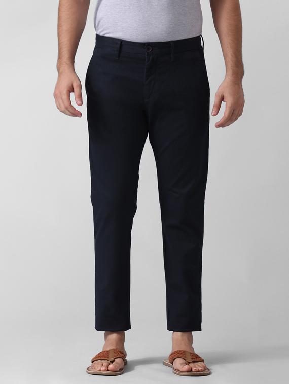 navy blue checkered flat front casual trouser - 17570820 - Zoom Image - 1