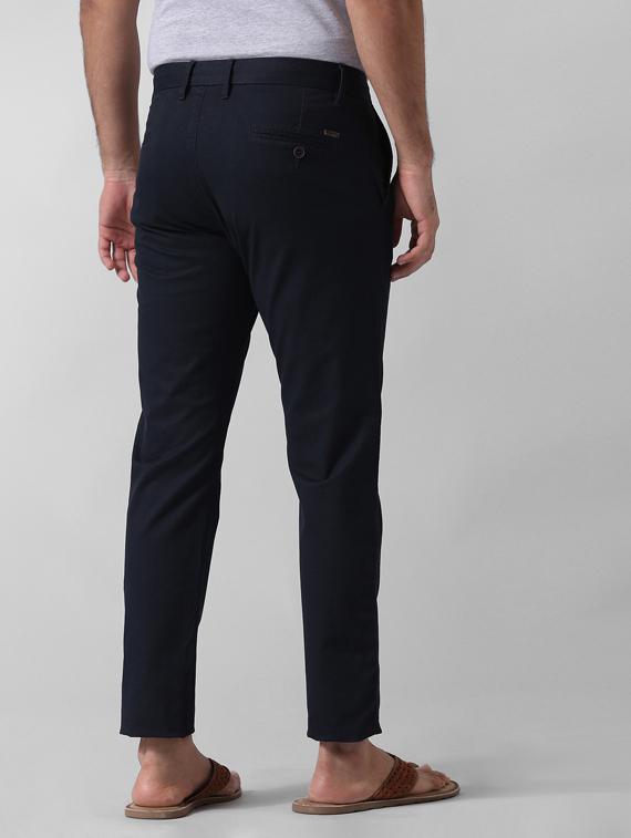 navy blue checkered flat front casual trouser - 17570820 - Zoom Image - 3
