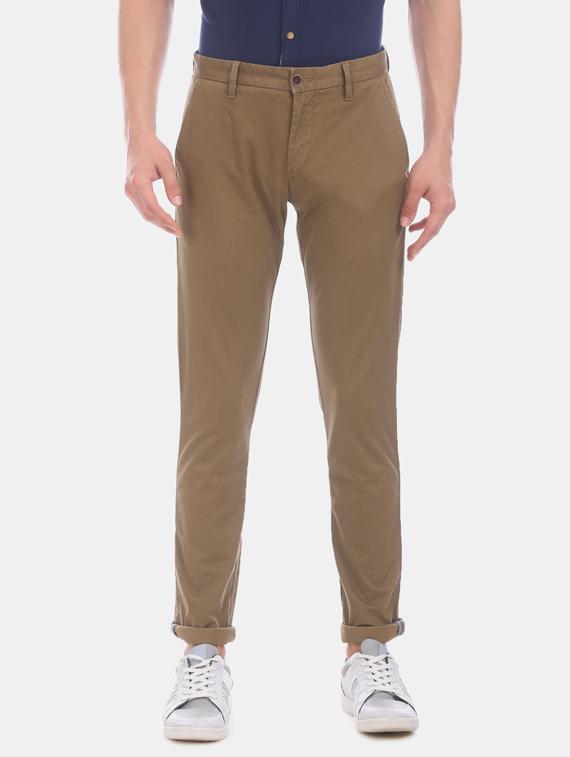 khaki solid flat front casual trouser - 17570821 - Zoom Image - 1