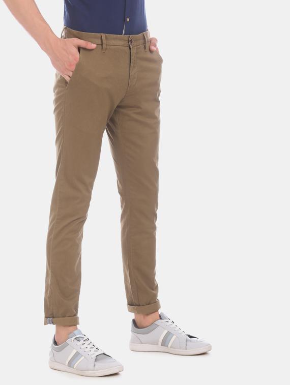 khaki solid flat front casual trouser - 17570821 - Zoom Image - 2