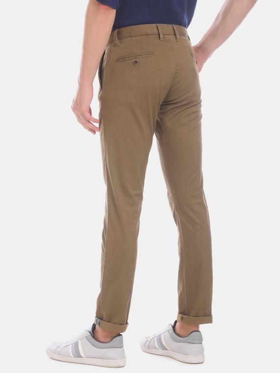 khaki solid flat front casual trouser - 17570821 - Zoom Image - 3