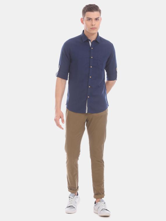 khaki solid flat front casual trouser - 17570821 - Zoom Image - 4