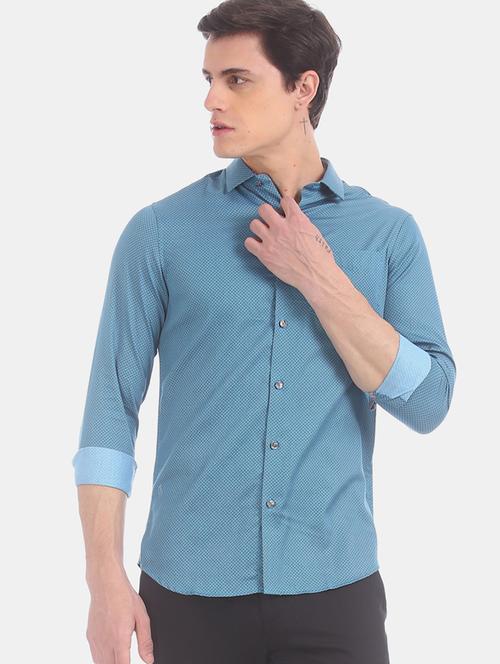 blue printed casual shirt - 17570900 - Standard Image - 1