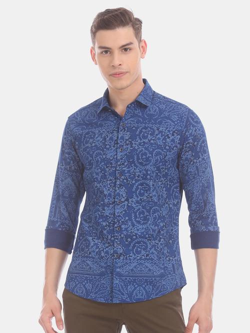 blue printed casual shirt - 17570921 - Standard Image - 1