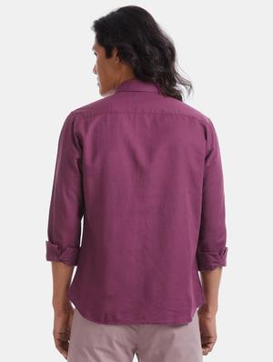 purple solid linen casual shirt - 17570933 - Standard Image - 3
