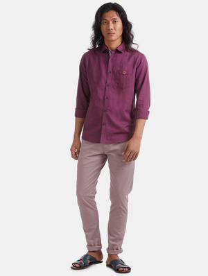purple solid linen casual shirt - 17570933 - Standard Image - 4