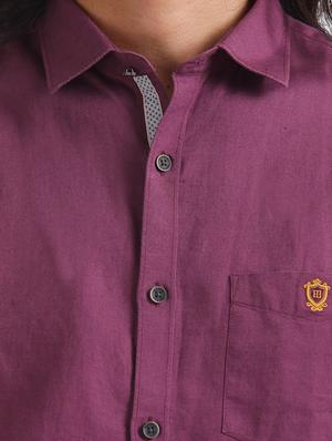 purple solid linen casual shirt - 17570933 - Standard Image - 5