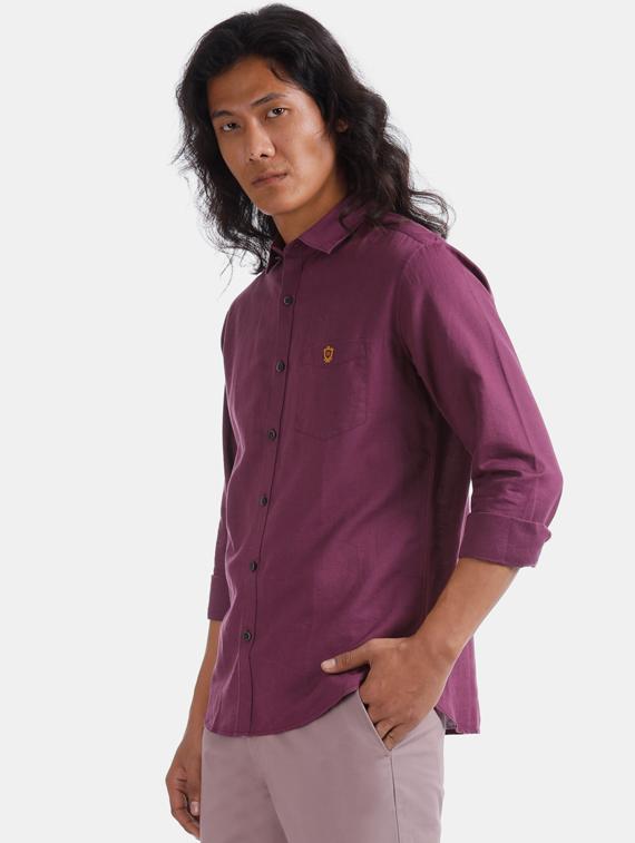 purple solid linen casual shirt - 17570933 - Zoom Image - 2