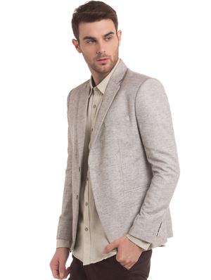beige solid single breasted casual blazer - 17570984 - Standard Image - 2