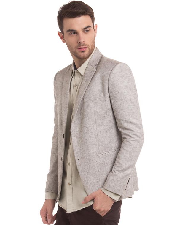 beige solid single breasted casual blazer - 17570984 - Zoom Image - 2